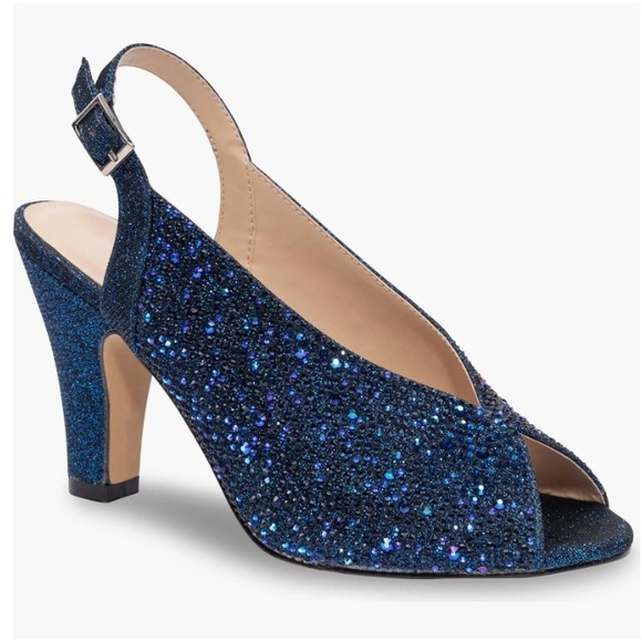 Paradox London Size 6.5 Blue Glory Slingback Peep Toe Pump Evening Shoes Womens - Picture 1 of 13